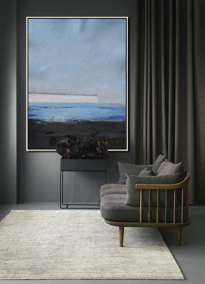 Huge Abstract Painting On Canvas,Oversized Abstract Landscape Painting,Modern Canvas Art,Grey,White,Blue,Black.etc